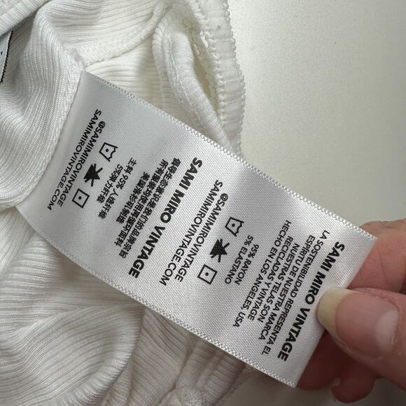 Sami Miro Vintage White VCut Square Neck Tank White Babyrib Raw Cut Trim Top SM - Picture 8 of 12